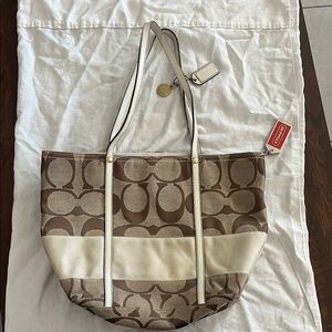 Coach Tan and Cream Signature Tote